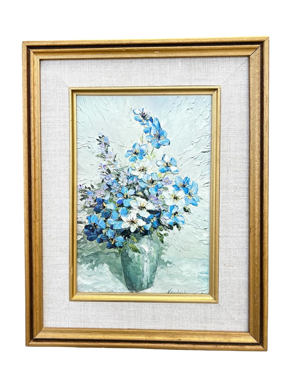 Keirstead Vintage Art Blue Floral 1980 Canadian Original Gallery Framed Print